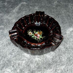 Vintage Brown Ashtray With Flower Made In Japan